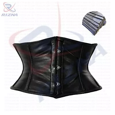 Waspie Shaper Cincher Mini Full Steel Boned Sexy Real Soft Black Leather Corset • $45.99