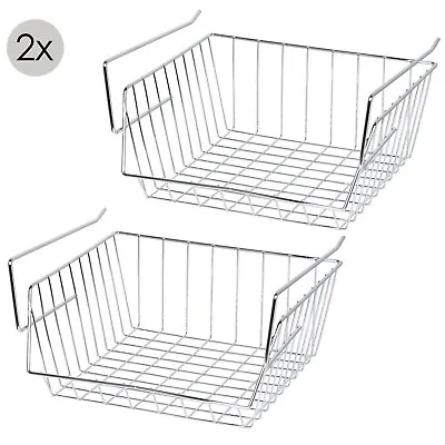 2 X LARGE UNDER SHELF TABLE STORAGE BASKET RACK KITCHEN CABINET ORGANISER • £13.99