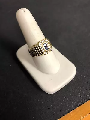 Mens Solid 14KY Blue Sapphire And 1/2cttw Dia Ring Sz.10 (will Size To Fit) • $575