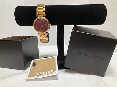MICHAEL KORS MK-6086 Skylar Ladies Rose Gold Watch Crystals Red Dial Link Band • $68