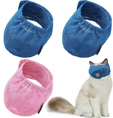 3 Pieces Cat Muzzles Breathable Mesh Muzzles Cat Grooming Restraint Bags With Mu • $14.17