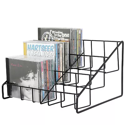 Matte Black Metal Wire CD Holder Storage Stand 3 Tier Media Jewel Case Rack • £34.70