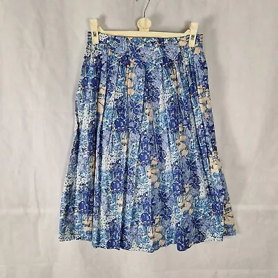 Ladies Skirt Size 12 14 Vintage Liberty Print Summer Cotton Casual Blue • £24.99