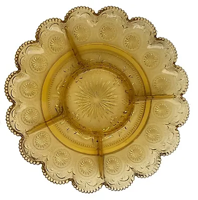 $9 • Buy VTG Brockway American Concord Amber Glass Divided Relish Plate 11.25  60's-70's