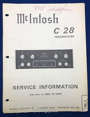 Original McIntosh C28 / Preamplifier Service Information Manual #1 • $29.95