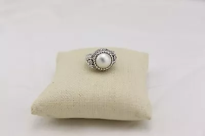 Judith RIPKA Sterling Silver Diamonique Cz & 11.5mm White Mabe Pearl RING Sz 7 • $119