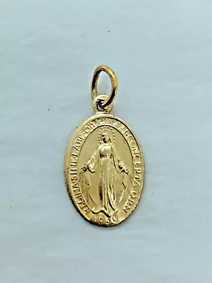14K Yellow Gold Tiny Oval Virgin Mary Miraculous Medal Charm Necklace Pendant • $105