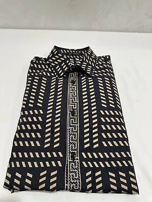 Gianni Versace Men Shirt 41IT 180/92A Navy X Light Camel Accents • $200