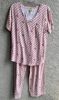 $30 • Buy Vera Bradley Women’s Jersey Knit Pajamas Pink Blush Heart 2pc Set Size L # 1748