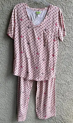 Vera Bradley Women’s Jersey Knit Pajamas Pink Blush Heart 2pc Set Size L # 1748 • $30