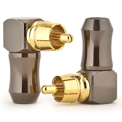 £4.95 • Buy 2x Right Angle RCA Phono Plugs Gold Plated Solder Fit 90 Degree Audio Connectors