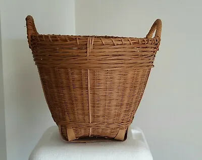 Vintage Wicker Bushel Basket With Handles And Rattan Frame 10  High Sturdy • $65.23