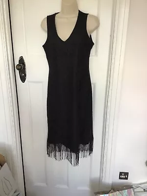 Nice Black Crochet Charleston Style Fully Lined Dress Nikki Size Uk 10 • £12