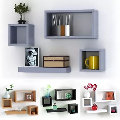 £12.99 • Buy Set Of 4 Wooden Floating Cube Shelves Wall Hanging Storage Display Deco Shelving