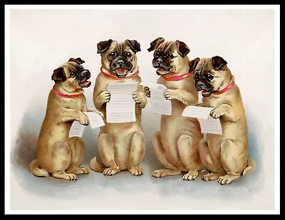 £5.99 • Buy Pug Dogs Singing Lovely  Vintage Style Dog Art Print Poster 