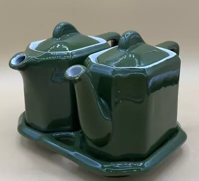 Hall Twin Teapots With Tray Green Mid Century Modern  Tea For Two • $29.99