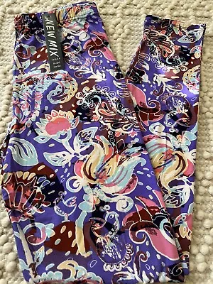 Womens Purple Buttery Ultra Soft Paisley Floral Print Leggings ONE FREE SIZE • $12.95