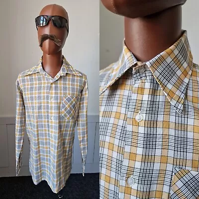 Vintage 70s Dagger Collar SHIRT ! Large | Multi Check PolyCotton Mod Disco  ZD97 • £10