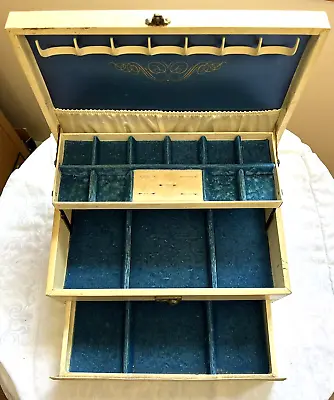 Vintage 1950-60's MELE Jewelry Box Large 3 Tier Organizer Storage Case Ivory • $40