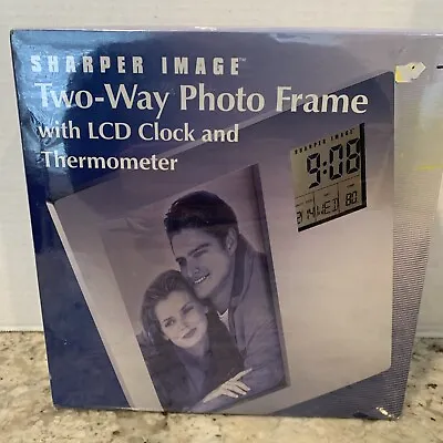 NEW SHARPER IMAGE Silver Photo Frame 4x6 Two-way With LCD Clock & Thermometer • $19.95