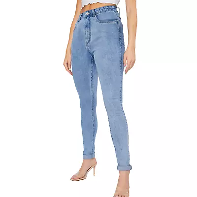 Women Denim Jeans Light Blue Wash Stretch Skinny Pants Ladies Mom Jeans UK Sizes • £22.99