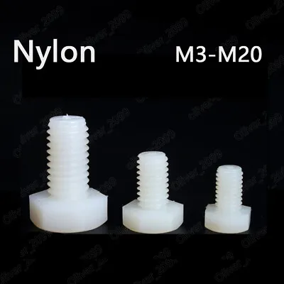 M3-M20 White Plastic Nylon Hexagon Bolts Hex Head Cap Screws DIN933 • $59.46