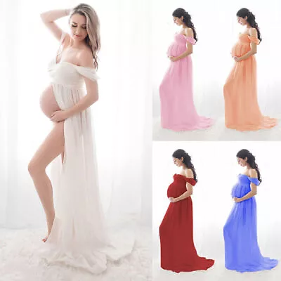 Women Off Shoulder Maxi Dress Maternity Pregnancy Photography Photo Shoot Gown • £13.89