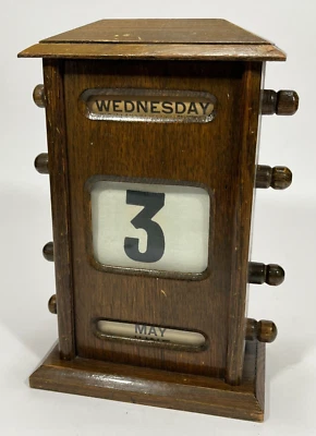 £149.97 • Buy Antique Edwardian Oak Wood Perpetual Desk Top Calendar 20th Century
