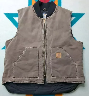 Vintage Carhartt Duck Canvas Vest V02 CHT Quilt Lined Made In USA Faded XL  • $109.91