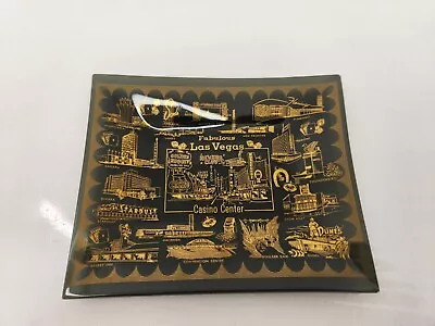 VTG Mid Century Las Vegas Smoked Glass Tray Souvenir Gold Detail Iconic Casinos • $14.99