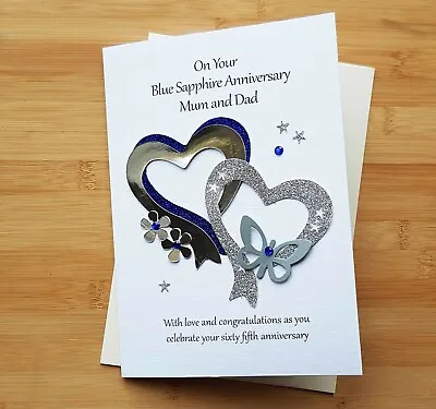 £5.99 • Buy Blue Sapphire, 65th Wedding Anniversary Card For Mum And Dad - Options Available