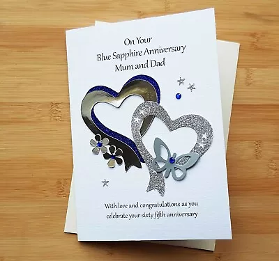 Blue Sapphire 65th Wedding Anniversary Card For Mum And Dad - Options Available • £5.99