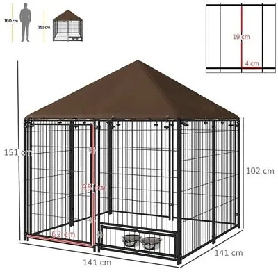 Outdoor Dog House Kennel With Canopy Top & Lock Rotating Bowl Holder • £123.99
