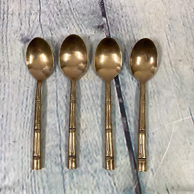 Vintage Brass Bamboo Style Flatware Small Spoons Set Of 4 Unmarked 5.25  Long • $19.99