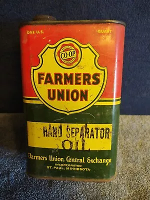 Vintage Farmers Union Co-Op Hand Separator Oil Can One Quart Size • $22.99