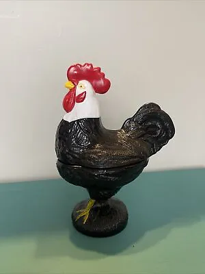 Vintage Amethyst Black Glass Westmoreland Standing Covered Rooster Dish • $110