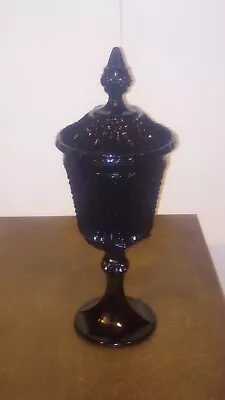 Vintage Indiana Black Glass Tiara Diamond Point 15” Pedestal Compote W/Lid • $21.50