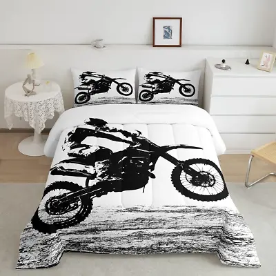 Teens Dirt Bike Down Comforter Full Size Motocross Rider Comforter Set For Kids • $70.99