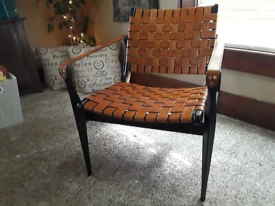 $449 • Buy Safavieh Dilan Leather Safari Chair  -  In Style Of Mcm Danish - Great Condition