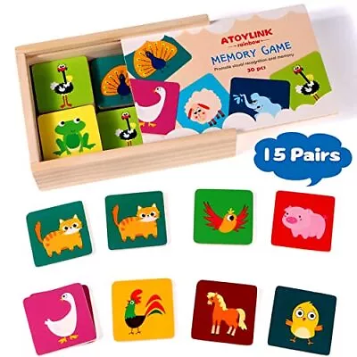 Matching Memory Game For Kids 3 And Up - 30pcs Cute Animal Wooden Memory Card... • $18.82
