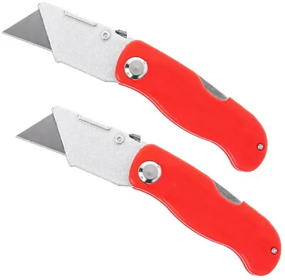 2 Foldable Box Cutter Knife - 5 Carbon Steel Blades - Belt Clip  - Folding Lock • $8.99