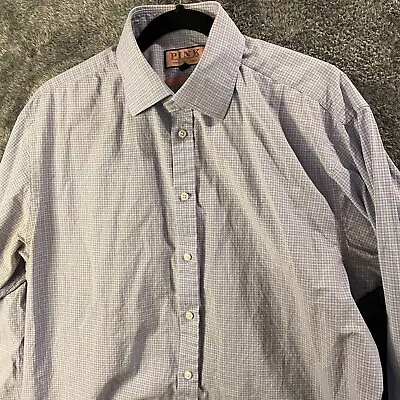 Thomas Pink Dress Shirt Mens 17 36.5 Blue Plaid Classic Fit Button Up Formal • $17.88