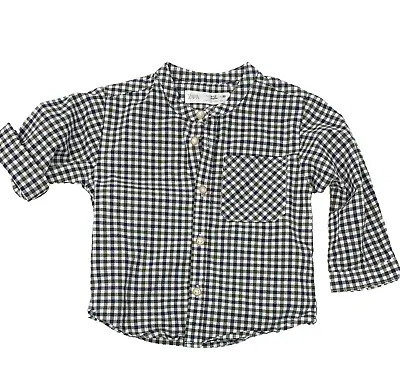 Zara Baby Boys 9-12 Months Black Gingham Check Button-Down LS Shirt • $9.99