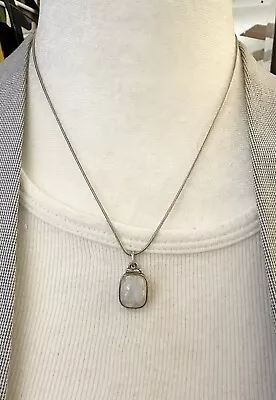 Vintage Rainbow Moonstone 925 Sterling Silver Snake Chain Necklace 16 In • $45