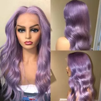 Long Curly Wave Lace Front Wig Purple Synthetic Wigs Halloween Cosplay Heat Soft • $36.99