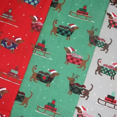 Polycotton Fabric Christmas Sausage Dog Dachshund Xmas Festive • £2.70