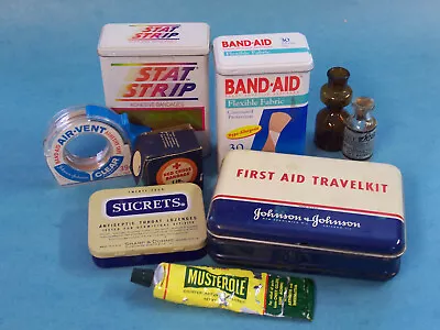 Vintage First Aid-Band Aid Metal Cans-Johnson & Johnson-Sucrets-Old Med. Bottle • $1.49