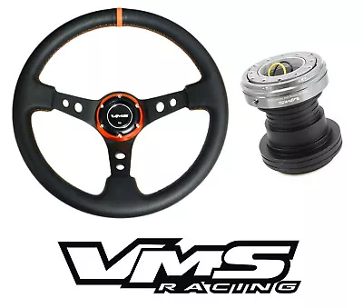 Vms Racing Pilota Leather Steering Wheel Quick Release Hub For Honda Orange Gm • $199.88
