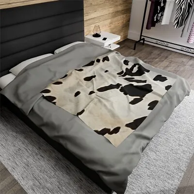 Cow Skin Print Velveteen Plush Blanket | Cozy And Stylish Farmhouse Decor  • £17.16