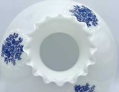 Stunning Vintage Milk Glass Blue Floral Lamp Shade Ruffled Top 10” Fitter • $41.99